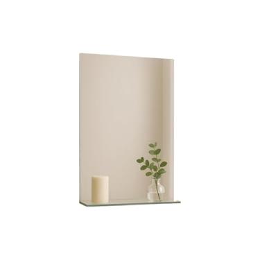 Imagem de Kit Espelho com Moldura 30x40cm + Prateleira de Vidro – Ideal para Banheiro, Penteadeira e Barbearia