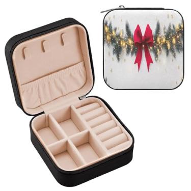 Imagem de Wassud Caixa de joias de viagem com laço vermelho para mulheres, meninas, senhoras, noiva, mini organizador de joias de couro PU, caixa quadrada de armazenamento de joias para brincos, anéis, colar