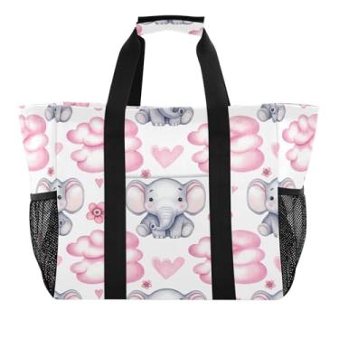 Imagem de Wassud Sacolas de mercearia reutilizáveis com elefantes fofos, grande, bolsa organizadora de lona à prova d'água para praia, piquenique, lavanderia, viagem