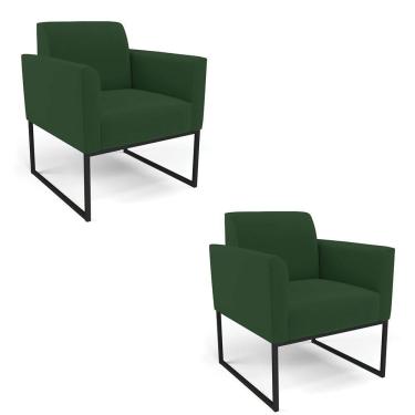 Imagem de Kit 2 Poltronas Base Industrial Preto Marisa Veludo D03 - D\'rossi Cor Verde