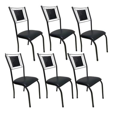Imagem de 6 Cadeira Sala Jantar Mesa Cozinha Americana Tubo Preto Cor Do Assento:preto