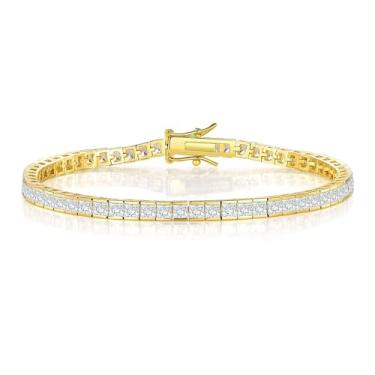 Imagem de Gemsme Pulseira de tênis quadrada de 2,5 mm x 2,5 mm, 2,5 mm fina 18K branco/amarelo banhada a ouro quadrado zircônia cúbica pulseira de tênis para mulheres, 7.0, Latão, Zircônia cúbica
