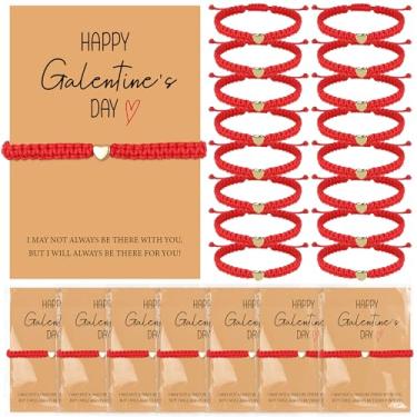 Imagem de Huquary 16 kit de pulseiras Happy Galentines Day ajustáveis em formato de coração com cartão Dia de Galentina presente da amizade para irmãs amigas colegas de trabalho Bestie