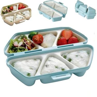 Imagem de Molde de onigiri triangular dobrável 6 em 1, máquina de bolas de arroz antiaderente com lancheira, material PP de grau alimentício, azul