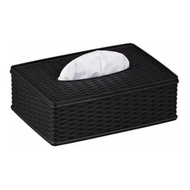 Imagem de Porta Guardanapos Retangular em Plástico Resistente Estilo Rattan para Mesa Cozinha e Bar (Preto,Kit 1 Unidade)