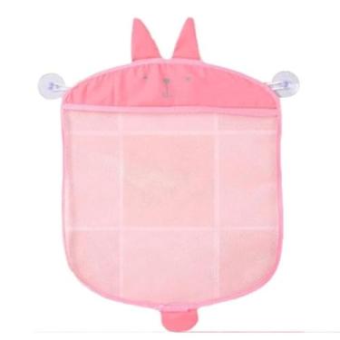 Imagem de Organizador de Brinquedos para Banheiro Infantil em Rede de Malha com Ventosas, Saco de Armazenamento Multiuso (Rosa)
