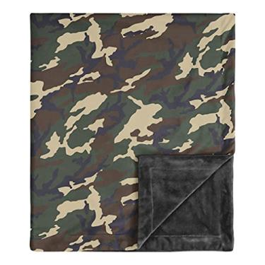 Imagem de Sweet Jojo Designs Manta Woodland camuflada para bebê menino que recebe segurança para bebê ou criança criança bebê assento de carro carrinho macio Minky - bege verde e preto camuflagem floresta rústica