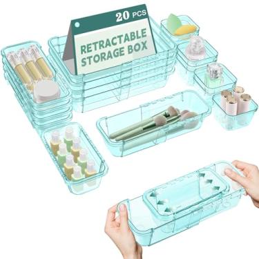 Imagem de Organizador de gaveta transparente, 20 peças, caixa de armazenamento ajustável, organizador de gaveta de mesa de 3 tamanhos, caixas de armazenamento de acrílico para maquiagem, utensílios de cozinha