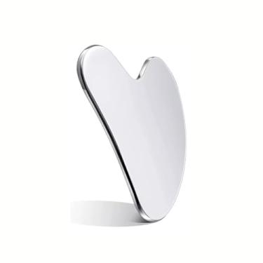 Imagem de Gua Sha Profissional em Inox Aço Inoxidável, estimulador de colágeno, antienvelhecimento, Massagem Facial, Formato Anatômico, Guasha