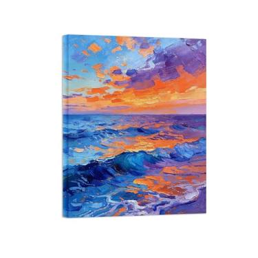 Imagem de Tela de paisagem de arte de parede - Onda do mar - Impressão de pintura de decoração moderna para sala de estar pronta para pendurar tela emoldurada 30x40cm12x16in
