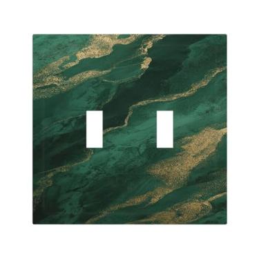 Imagem de Capas decorativas para placa de interruptor, padrão de mármore em ouro verde, 2 gangs, interruptor duplo, placa de tomada de luz, capa de interruptor de luz para decoração de cabine de quarto