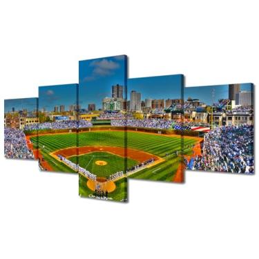 Imagem de 5 painéis de decoração de futebol estádio de beisebol Wrigley Field Baseball Stadium em Chicago pinturas de arte de parede para sala de estar quarto emoldurado pronto para pendurar 127 cm L x 61 A