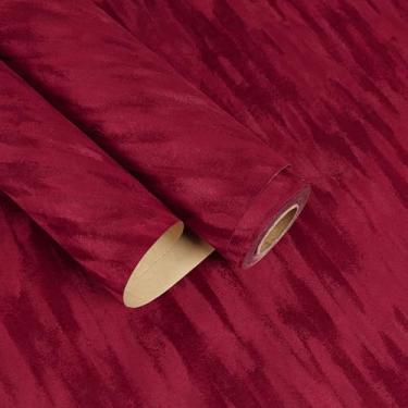Imagem de EaseStick Forro de gaveta de veludo vermelho vinho para cômoda caixa de joias forro de veludo autoadesivo listrado tecido de feltro papel de parede descasque e cole papel de contato vermelho para