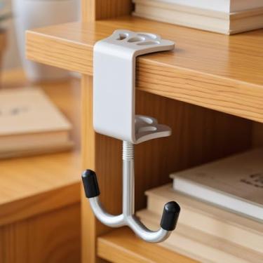 Imagem de Gancho de mesa de dupla finalidade para bolsas e acessórios, gancho de fixação resistente para bolsas, mochilas, fones de ouvido e guarda-chuvas (branco)