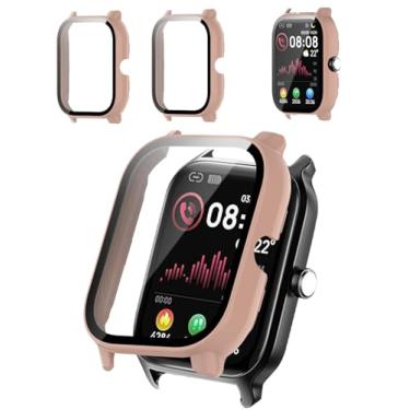 Imagem de Pacote com 2 capas protetoras compatíveis com smartwatch Tensky de 4,7 cm, capa rígida de policarbonato e protetor de tela de vidro temperado 9H - à prova de choque, resistente a arranhões, cobertura