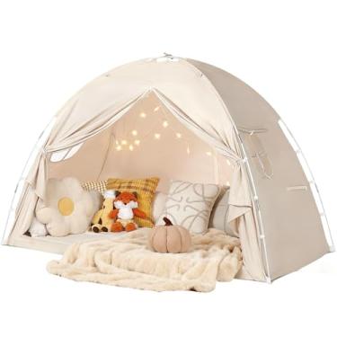 Imagem de Tenda para cama tamanho casal – espaço de dormir de privacidade com design blackout, barraca de cama respirável portátil para transição de crianças pequenas 、 uso no chão do quarto com corrente de ar