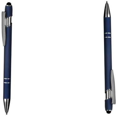 Imagem de Caneta esferográfica em metal escrita em azul com corpo emborrachado (Kit 2 Azul)