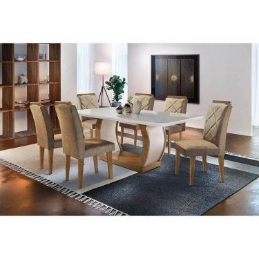 Imagem de Kit Mesa Tampo Vidro Canto Curvo 180cm + 6 Cadeiras Imbuia Chocolate