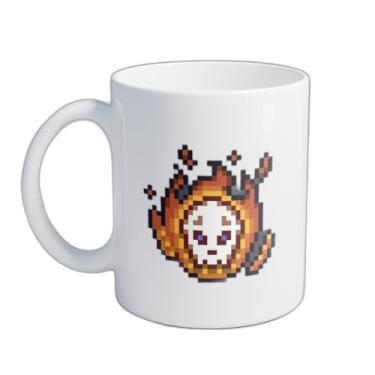 Imagem de Caneca Xícara de Café Porcelana 300ml Com Desenho Cabeça de Caveira Pixel Art