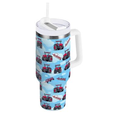 Imagem de ODAWA Copo isolado para trator agrícola de 1,134 g com alça e tampa de palha, copos com isolamento duplo com tampa 2 em 1