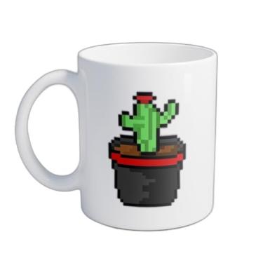 Imagem de Caneca Xícara de Café Porcelana 300ml Com Desenho Mini Cacto Pixel Art