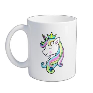Imagem de Caneca Xícara de Café Porcelana 300ml Com Desenho Unicórnio Pixel Art