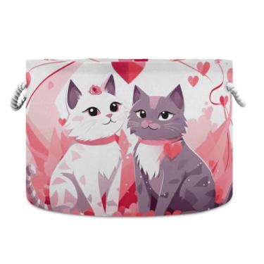 Imagem de Wassud Cesta de armazenamento Sweet Cats com alças cesto de roupa suja redondo armazenamento de manta de lona para berçário 50,8 x 50,8 cm x 35,5 cm