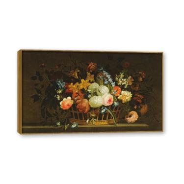 Imagem de NHLDZYH Moldura de madeira de teca. Flores clássicas natureza morta pintura em tela retro buquê de flores pinturas estilo country decoração de parede para cozinha e sala de estar. A52. 70 x 119 cm