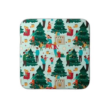 Imagem de Ladrilho Decorativo de Cerâmica Natalino com Estampa de Pessoas Decorando Árvore