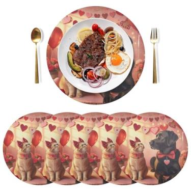 Imagem de Conjunto de 6 tapetes de mesa de cozinha de PVC duráveis da Valentine Pets vermelhos, 38 cm, à prova de calor, jogos americanos ao ar livre