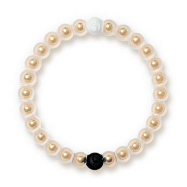 Imagem de Lokai Pulseiras de contas de metal e silicone para mulheres e homens, esfera de metal - Pulseira de contas modernas com joias elegantes com contas pretas e brancas - Pulseira de anel deslizante sobre