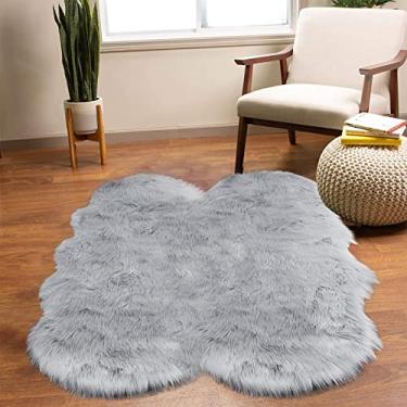 Imagem de Latepis Tapete de pele de carneiro cinza, 10 x 15 cm, tapete felpudo para quarto, sala de estar, sala de jogos, decoração de pele de carneiro