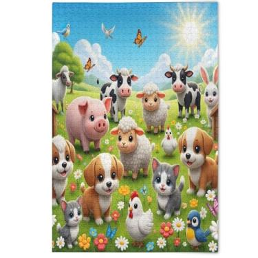 Imagem de Cute Farm Animals Cat Dog Jigsaw Puzzles 1000 Pieces for Adults, Lovers White Elephants Gifts Winter Scene Puzzles Scenery Animal Artwork, 1000 Pieces, 29.5" x 19.7"