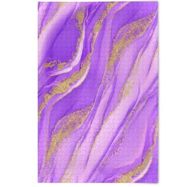 Imagem de Quebra-cabeça dourado de mármore lavanda 500 peças para adultos cenário estético arte floral natureza grandes quebra-cabeças presentes de festa elefante branco, 500 peças, 52 x 37,8 cm