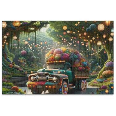 Imagem de Quebra-cabeças florais de jardim caminhão fantasia 500 peças presentes de elefante branco engraçados grandes quebra-cabeças arte brinquedo pintura