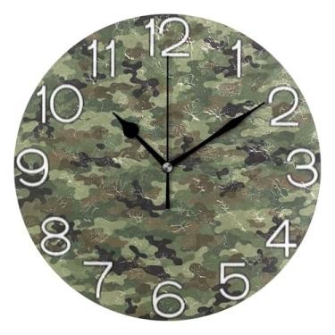 Imagem de GAIGEO Relógio de parede analógico decorativo relógio de cozinha rústico estético silencioso sem tique-taque, decoração de parede de meados do século sala de estar camuflagem militar verde preto, 25