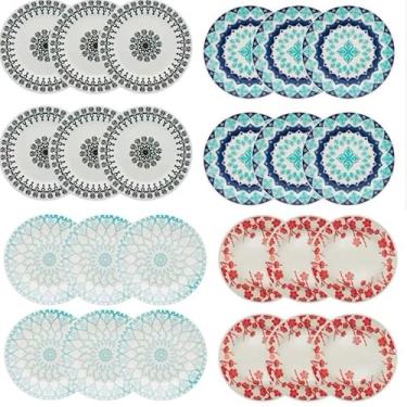 Imagem de Prato Fundo Jantar Decorado Louça Cerâmica Lindo Jogo com12 Unidades Biona 22cm (Liríos-6)