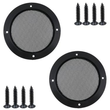 Imagem de Crapyt Capa de malha de grade de alto-falante de 10 cm, capa de grade de alto-falante redonda de carro para áudio doméstico/carro, moldura de plástico ABS e protetor de subwoofer de malha de metal com