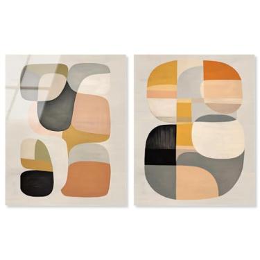 Imagem de Conjunto de 2 arte de parede de sala de estar com impressão acrílica abstrata de ponto macio da Art Remedy, pronto para pendurar, 40 x 50 cm