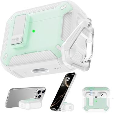 Imagem de RFUNGUANGO Capa para AirPods Pro 2, compatível com AirPods Pro 2ª/1ª geração, capa protetora com suporte de telefone e kit de limpeza, trava automática magnética, compatível com Magsafe, branco-verde