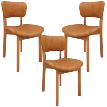 Imagem de Kit 03 Cadeiras Para Sala de Jantar Cozinha Living Estofada Dara L02 Couríssimo Canela - Lyam Decor
