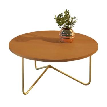 Imagem de Mesa de Centro ou Lateral Com Pé de Ferro Maciço Linha Para Sala ou Decoração (NATURE/DOURADO)