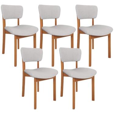 Imagem de Kit 05 Cadeiras Para Sala de Jantar Cozinha Living Estofada Dara L02 Linho Cinza - Lyam Decor