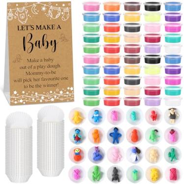 Imagem de Soulchen Conjunto de 101 peças retrô engraçadas para chá de bebê, inclui 50 massas de brincar, 50 forros de cupcake e 1 placa de jogo Let's Make a Baby para convidados, atividades de revelação de