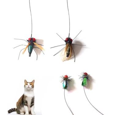 Imagem de IUHKBH Recarga de varinha de gato, 4 peças realistas pequenos insetos fofos acessórios de varinha teaser, brinquedos interativos para gatinhos ideais para enriquecimento interno de gatos e instintos