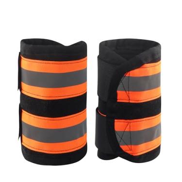 Imagem de HackFond Pacote com 2 peças de equipamento de perna de alta visibilidade, envoltórios de perna de cavalo adicionam segurança, botas de cavalo respiráveis e seguras com lã interna fluorescente laranja