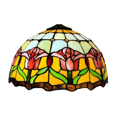 Imagem de Cúpula de abajur Tiffany Tulipa Vermelha para substituição, apenas para cúpulas de vitral de 40x23 cm (16x9 polegadas), adequadas para abajures de mesa, de chão, pendentes, luminárias de tet