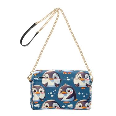 Imagem de Joitme Bolsa de ombro feminina transversal para celular, linda bolsa de ombro de couro sintético com alça de pinguins e olhos de pinguins