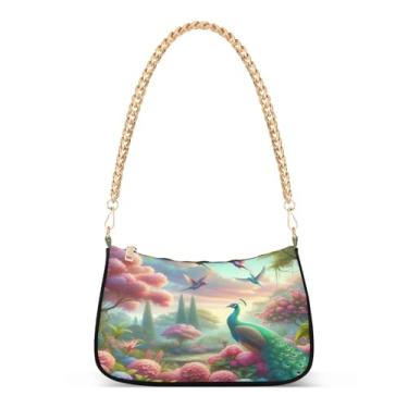 Imagem de Bolsa de ombro de pavão colorido pastel, bolsa de mão feminina artística Hobo, bolsa clutch para noite para roupas casuais ou elegantes