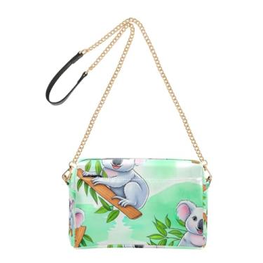 Imagem de Bolsa feminina de couro sintético com alça de corrente com estampa de coalas e folhas verdes